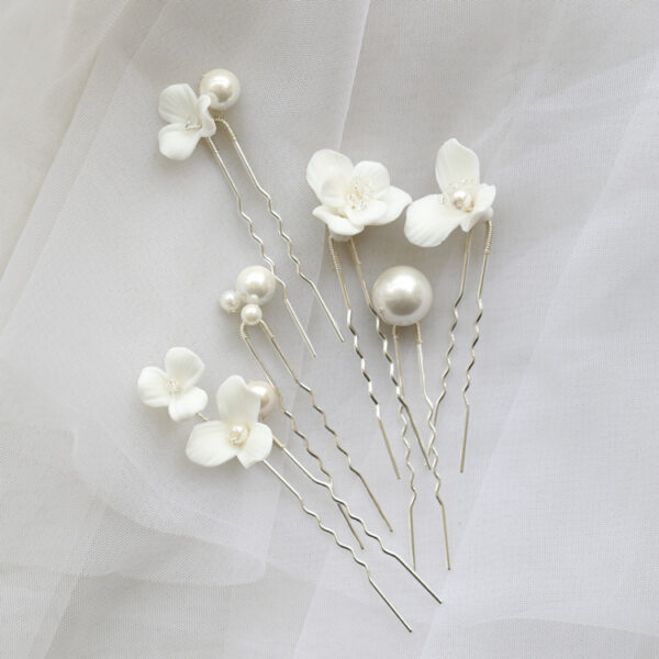 Ceramic Flower Pearl Embellished Bridal Hairpin Hair Plug Simple Hair Accessories - Image 6