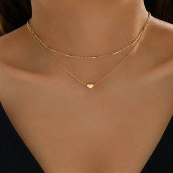 Cute Personality Elegant Double Layer Twin Regular Chain Chopin Chain Love Heart Pendant Necklace - Image 6