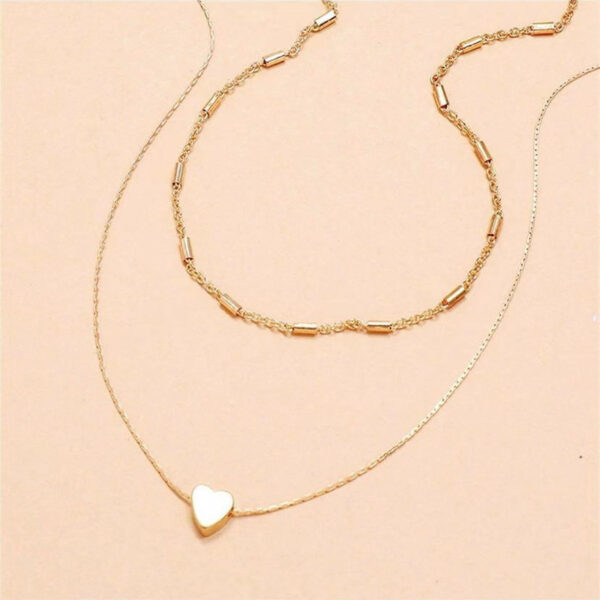 Cute Personality Elegant Double Layer Twin Regular Chain Chopin Chain Love Heart Pendant Necklace - Image 3