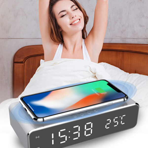 LED Electric Alarm Clock With Wireless Charger Desktop Digital Despertador Thermometer Clock HD Mirror Clock Watch Table Decor - Image 5