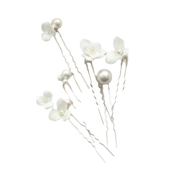 Ceramic Flower Pearl Embellished Bridal Hairpin Hair Plug Simple Hair Accessories - Image 7