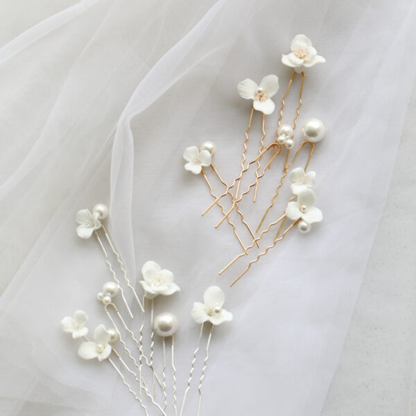 Ceramic Flower Pearl Embellished Bridal Hairpin Hair Plug Simple Hair Accessories - Image 8